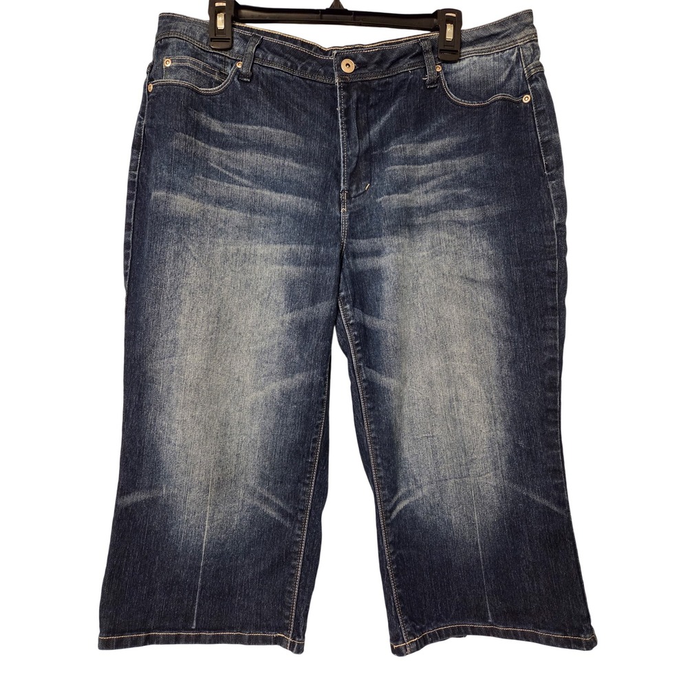 LA Blues Womens Dark Wash Embellished Pocket Capri Jeans‎ Size 16